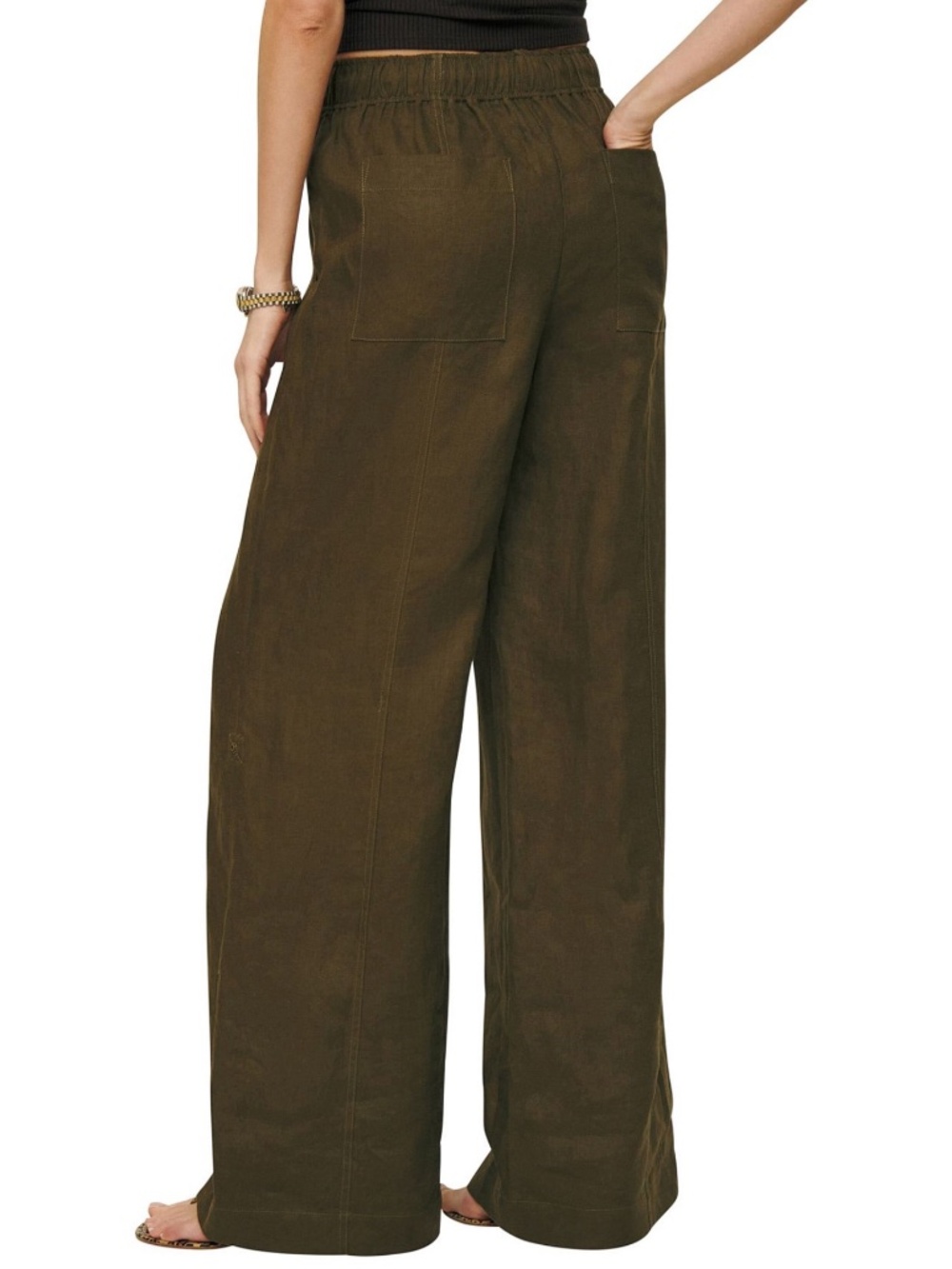 Reformation Olive Green Declan Wide Leg Pants with Convertible Length Medium - Picture 4 of 16